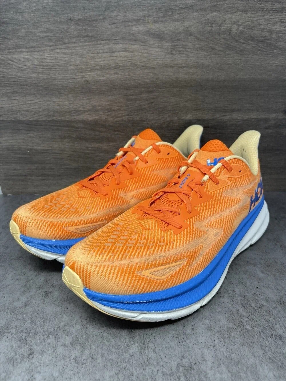 HOKA Clifton 9 Vibrant Orange Impala Mens Size 13 Running Walking Shoes Sneakers